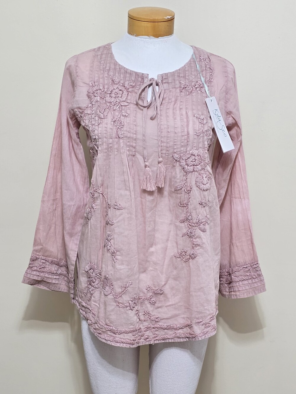 NWT Kyla Seo Caite Blouse Sz S Shirt Top 100% Cotton Embroidered Pink Boho